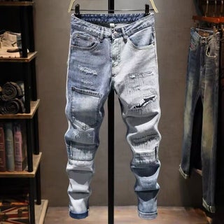 Autumn Jeans Mens Trendy Slim-Fit Stretch Pants Internet Celebrant Same Patch Stitching Cropped Pants 7766 [splicing] color - pzsku/Z360DF2EDC0BB6C8086BAZ/45/1750432424/df9761b2-9ac6-4a29-8871-54d8269173d1