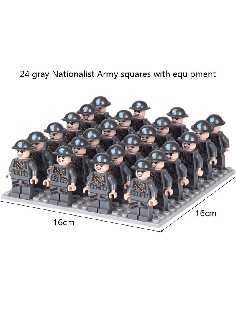 Loquat Army Block Toy Set 24 Pieces Small Particle Assembly Toys (Gray National Army Square) - Image 2