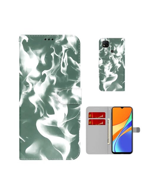 Case Cover For Xiaomi Redmi 9C Cloud Fog Pattern Horizontal Flip Leather Case with Holder & Card Slot & Wallet Dark Green