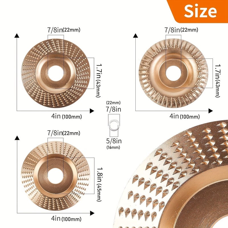 3pcs 4 Inch Wood Shaping Disc For Angle Grinder With 7/8 Arbor - Image 2