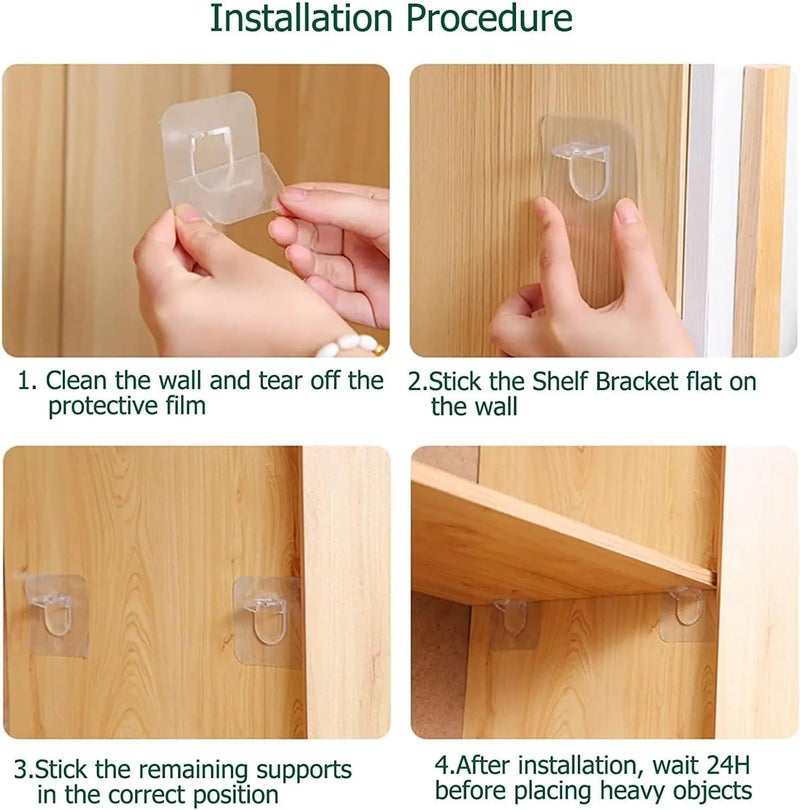 Self Adhesive Shelf Bracket, Clear Plastic Shelf Stickers, Adhesive Shelf Support Pegs Without Drilling, Support for Cabinets Shelves Kitchen Furniture Bookshelves, Shelf Holder 6x6cm (16) - Image 5
