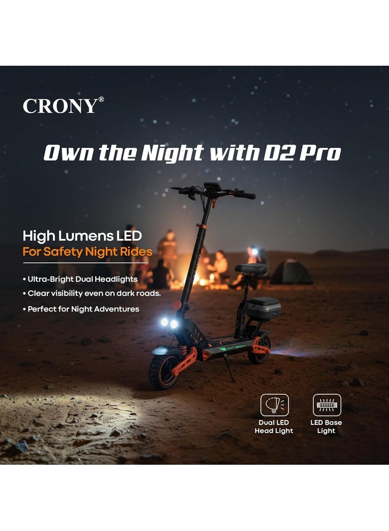 Crony D2 PRO Max Speed 70KM/H E-Scooter,1500W Brushless Motor 48V 15Ah Battery, Long Range 20-40KM, Foldable Off-Road Electric Scooter for Adults, Dual Suspension, Front Disc & Rear Power-Off Brake, Aluminum Frame, Portable Heavy-Duty Commuter Scooter, All-Terrain, LED Headlights, 120KG Load, Urban Mobility, Durable Senior & adults Electric Skateboard Scooter With Seat - Image 2