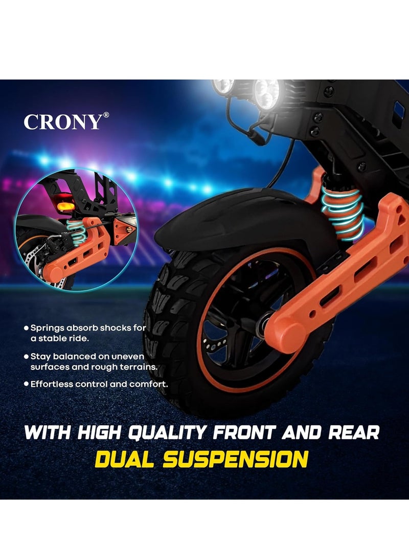 Crony D2 PRO Max Speed 70KM/H E-Scooter,1500W Brushless Motor 48V 15Ah Battery, Long Range 20-40KM, Foldable Off-Road Electric Scooter for Adults, Dual Suspension, Front Disc & Rear Power-Off Brake, Aluminum Frame, Portable Heavy-Duty Commuter Scooter, All-Terrain, LED Headlights, 120KG Load, Urban Mobility, Durable Senior & adults Electric Skateboard Scooter With Seat - Image 4