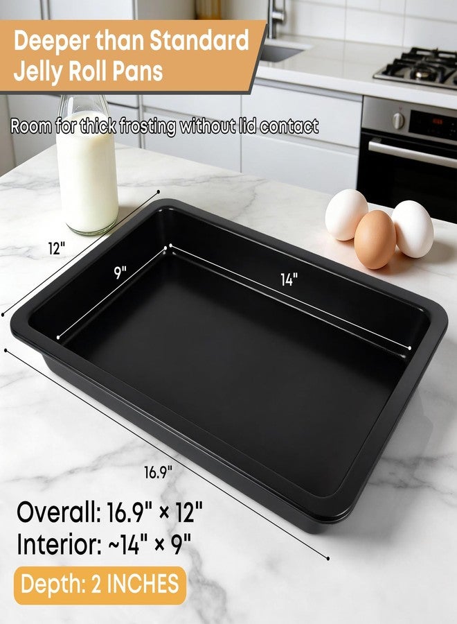 Spmarkt Black Sheet Cake Pan with Lid, 2-Pack 15"×10"×2" Deep Jelly Roll Pan, Nonstick Ceramic Coating, PFOA & PTFE Free, Oven Safe 450°F, for Texas Sheet Cake, Brownies, Potluck - Image 4