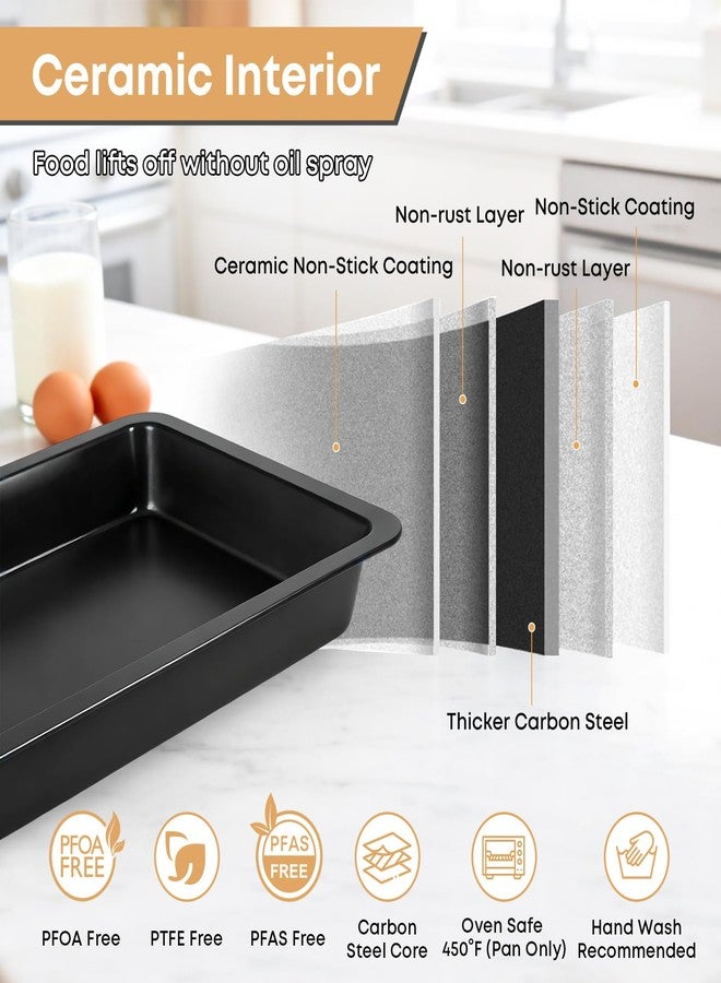 Spmarkt Black Sheet Cake Pan with Lid, 2-Pack 15"×10"×2" Deep Jelly Roll Pan, Nonstick Ceramic Coating, PFOA & PTFE Free, Oven Safe 450°F, for Texas Sheet Cake, Brownies, Potluck - Image 3