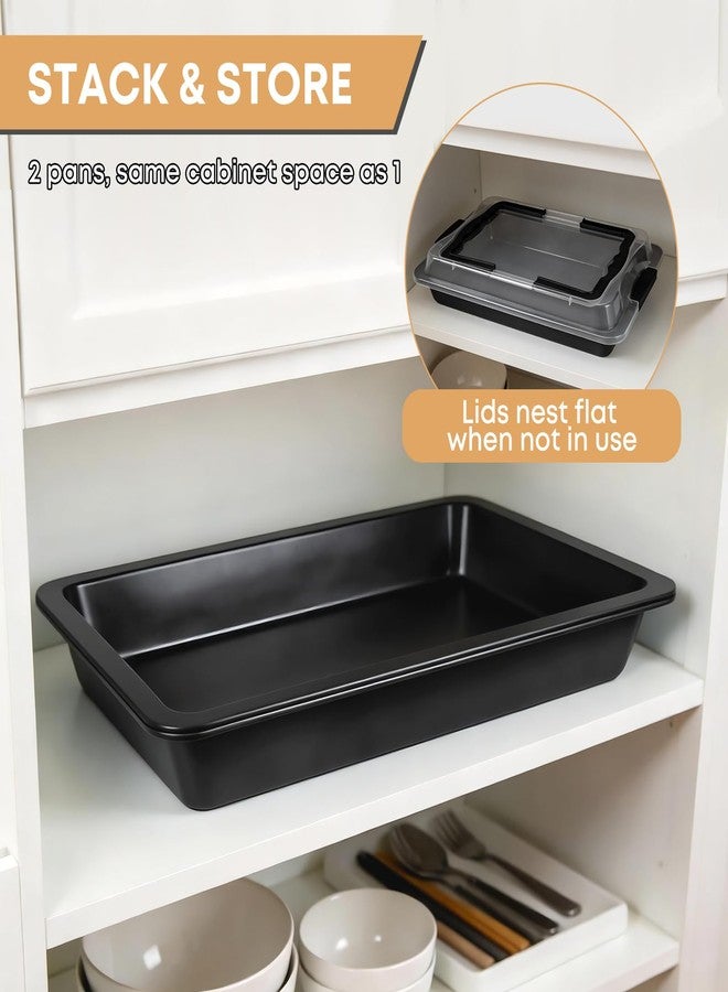 Spmarkt Black Sheet Cake Pan with Lid, 2-Pack 15"×10"×2" Deep Jelly Roll Pan, Nonstick Ceramic Coating, PFOA & PTFE Free, Oven Safe 450°F, for Texas Sheet Cake, Brownies, Potluck - Image 5