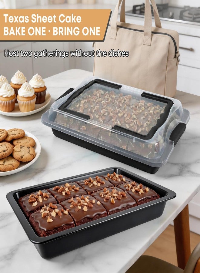 Spmarkt Black Sheet Cake Pan with Lid, 2-Pack 15"×10"×2" Deep Jelly Roll Pan, Nonstick Ceramic Coating, PFOA & PTFE Free, Oven Safe 450°F, for Texas Sheet Cake, Brownies, Potluck - Image 2