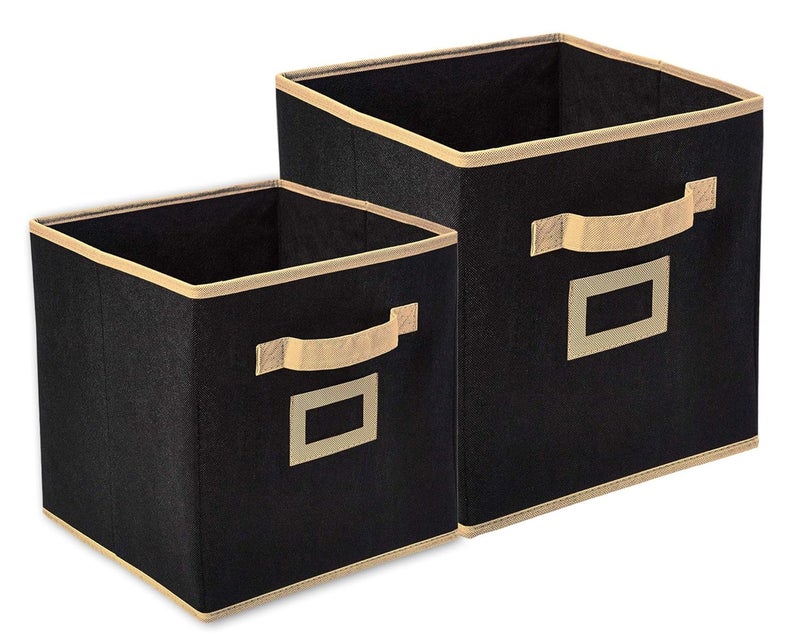 Kuber Industries Heart Home Non Woven 2 Pieces Small & Large Foldable Storage Organiser Cubes/Boxes (Black) - CTHH17019
