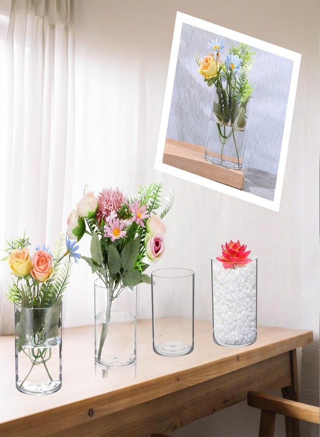 Yolev 20 Pcs Plastic Cylinder Vase Bulk for Flowers Centerpieces, Small Clear Flower Hurricane Candle Holder Round Wide Container, Acrylic Flower Vase Bulk for Wedding Party Office Decorations - Image 3