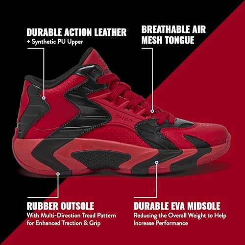 SHAQ Devastator 2.0 High Top Basketball Shoes for Men, Indoor or Outdoor Court Basketball Mens Sneakers - Black, White, Green or Blue Size 8 to 13 - Red/Black, 11 Medium - Image 2