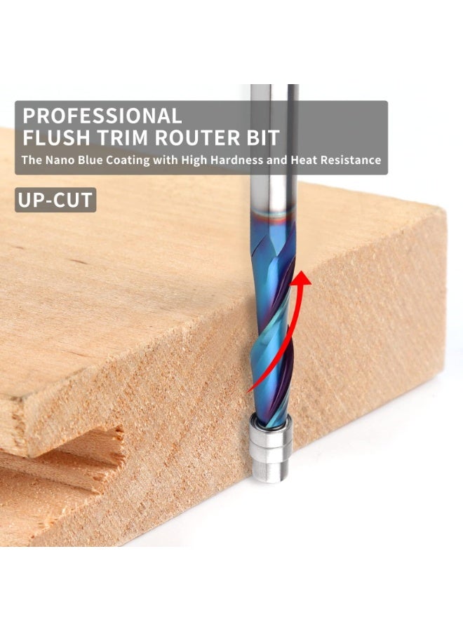 Upcut Spiral Flush Trim Router Bit, 1/4 Inch Shank Solid Carbide Flush Trim Router Bits Spiral with Nano Coated (1/4" Shank Up-Cut) - Image 3