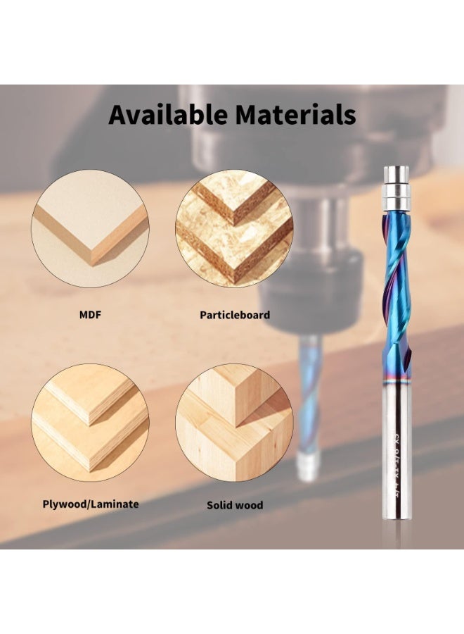 Upcut Spiral Flush Trim Router Bit, 1/4 Inch Shank Solid Carbide Flush Trim Router Bits Spiral with Nano Coated (1/4" Shank Up-Cut) - Image 2