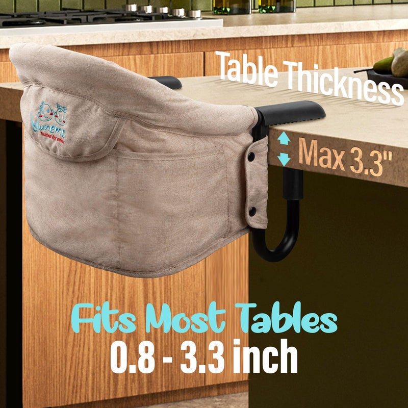 lulunemo Hook On High Chair - Portable & Foldable for Babies 6-36 Months, Family & Travel Use with Carry Bag(Khaki) - Image 3