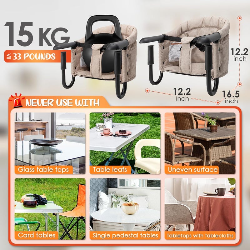 lulunemo Hook On High Chair - Portable & Foldable for Babies 6-36 Months, Family & Travel Use with Carry Bag(Khaki) - Image 2
