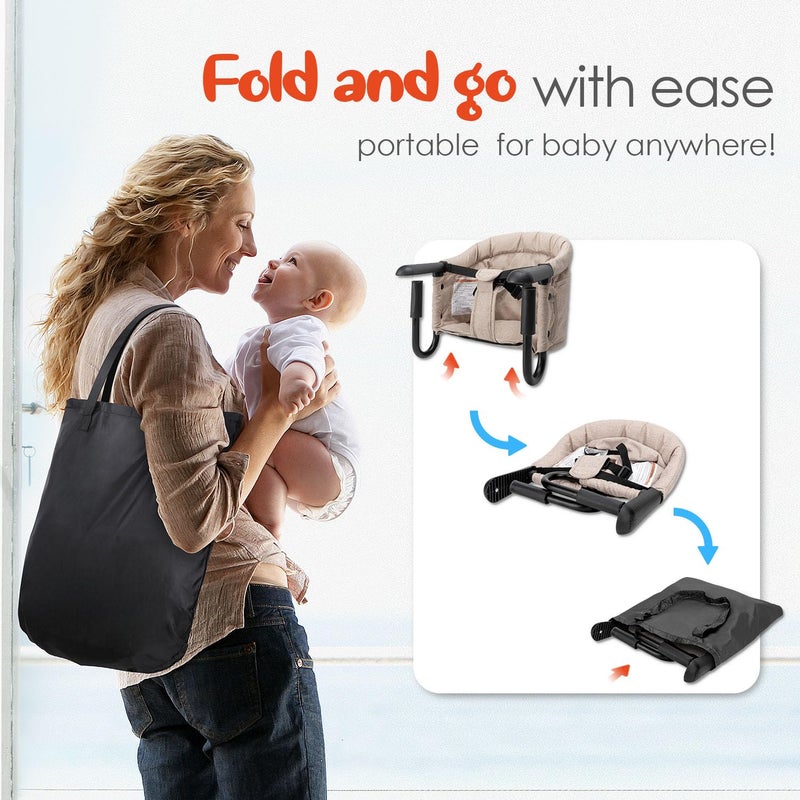 lulunemo Hook On High Chair - Portable & Foldable for Babies 6-36 Months, Family & Travel Use with Carry Bag(Khaki) - Image 5