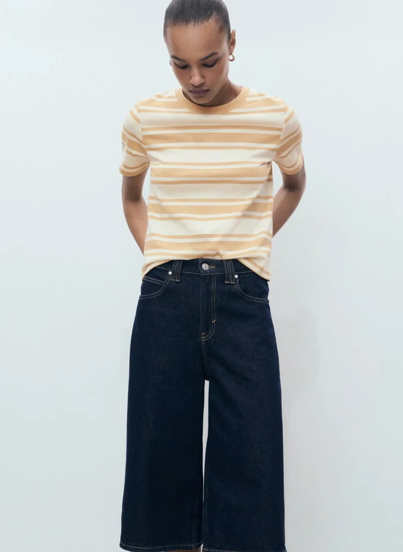 مانجو Contrasting collar cotton t-shirt