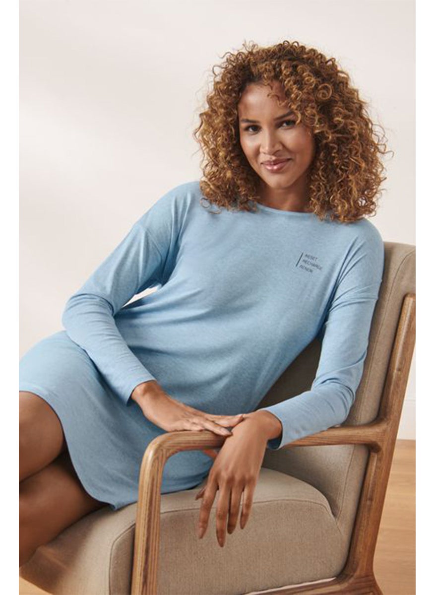 Tchibo Women Heather Long Sleeve Night Dress, Light Blue  - Image 1
