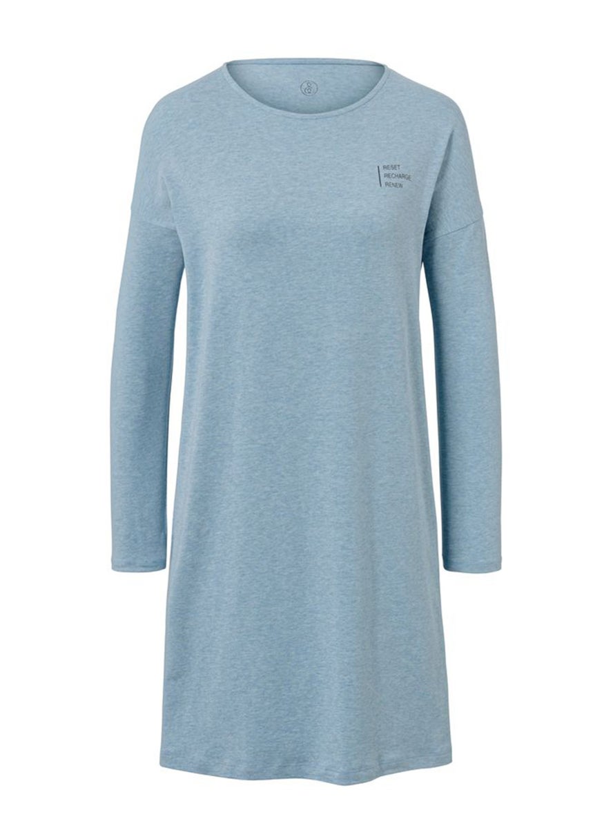Tchibo Women Heather Long Sleeve Night Dress, Light Blue  - Image 2