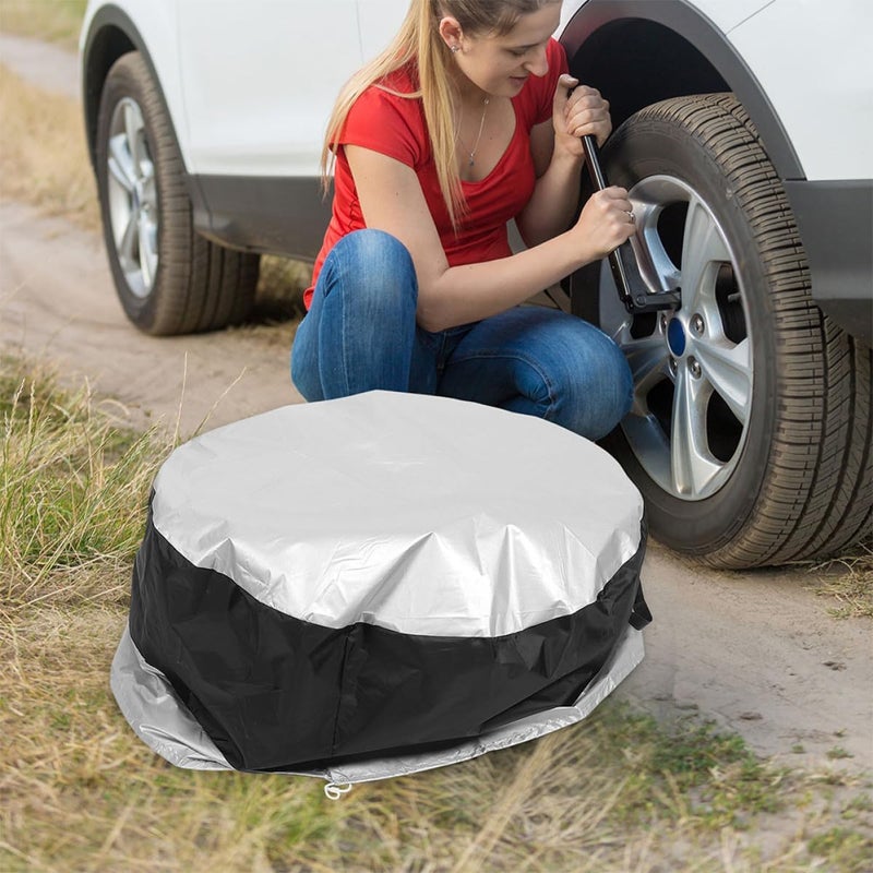 Hemobllo Universal Spare Tire Cover for Travel Trailers and Rvs, Weatherproof Oxford Cloth, Black and Silver, Size M 85x37cm, Protective Trailer Wheel Cover with Carry Handle for Outdoor - Image 4