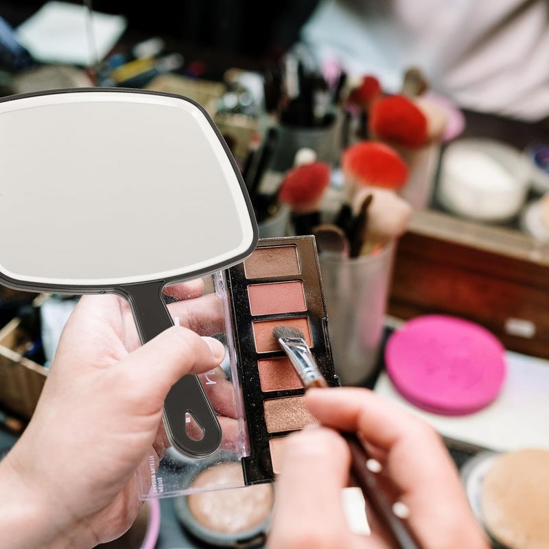2 Pieces Angled Portable Makeup Mirrors with Plastic Handle for Women, Travel and Home Use, Black Frame - Image 5