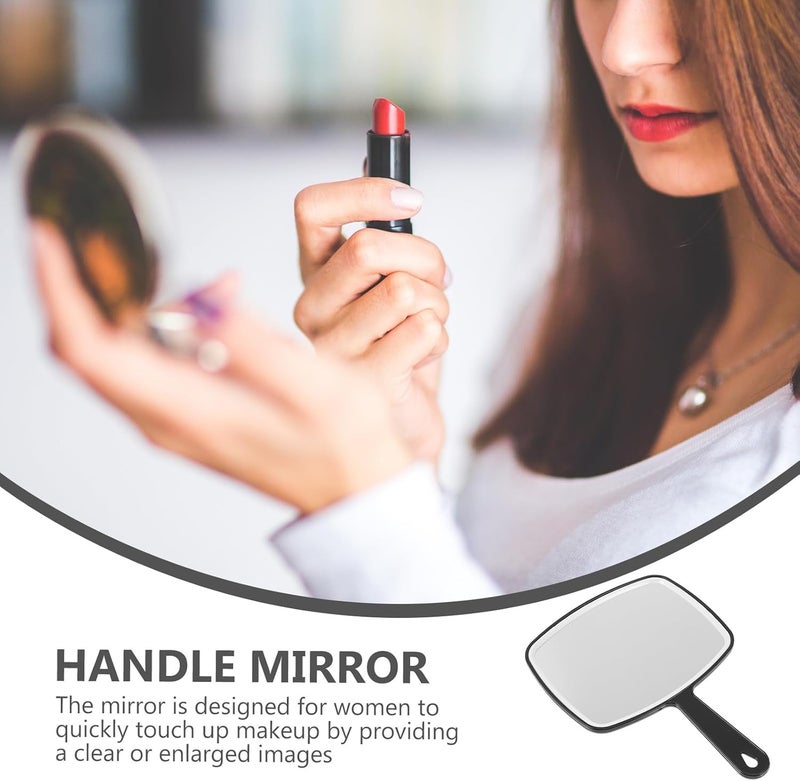 2 Pieces Angled Portable Makeup Mirrors with Plastic Handle for Women, Travel and Home Use, Black Frame - Image 4