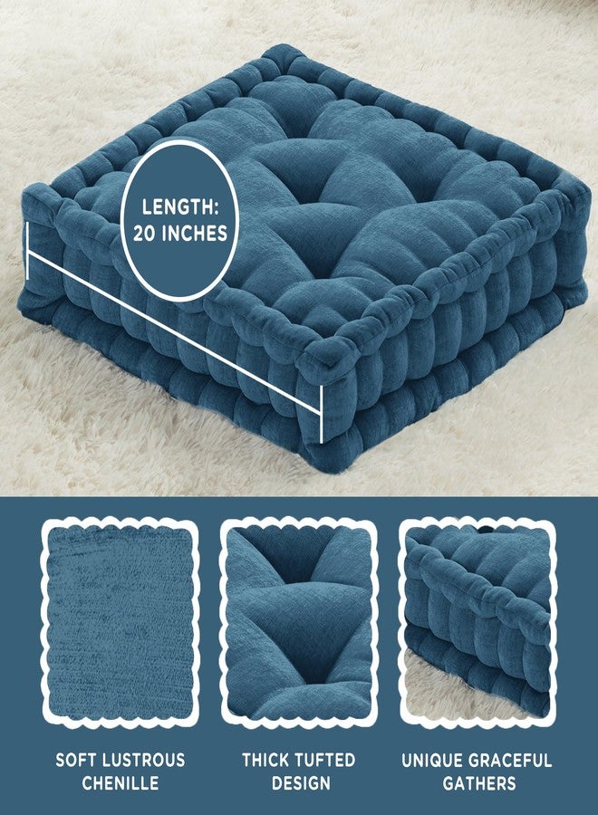 كودي وسائد أرضية كودي إينا للبالغين، وسائد لطيفة للجلوس والتأمل، وسادة مربعة من الشانيل المبطن، غرفة المعيشة، المدفأة، ركن القراءة، كحلي - Image 5