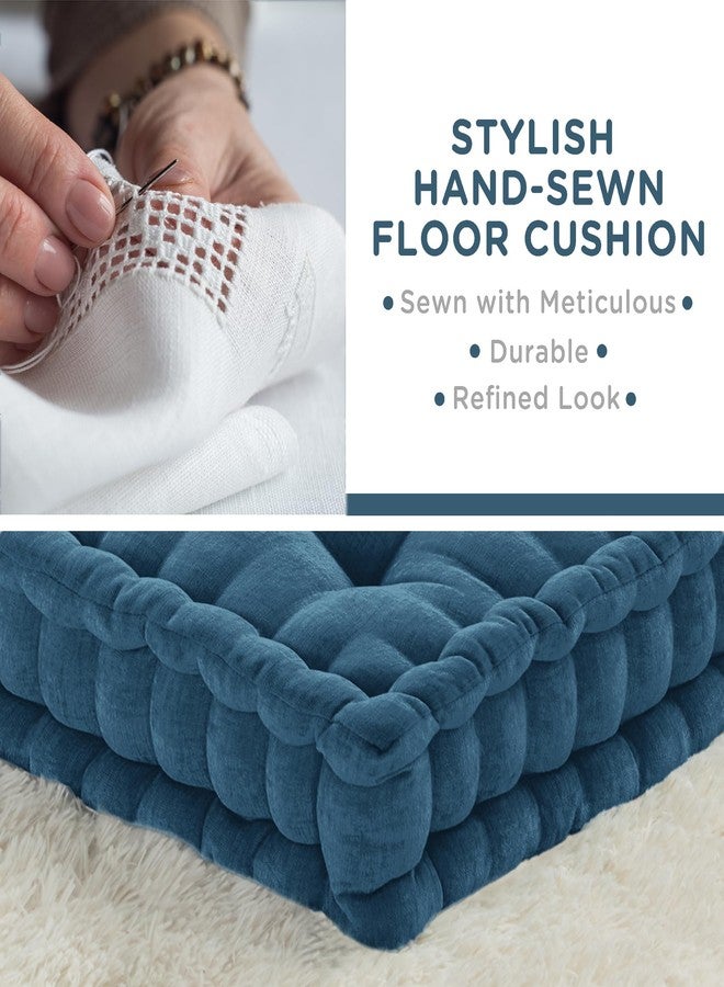 كودي وسائد أرضية كودي إينا للبالغين، وسائد لطيفة للجلوس والتأمل، وسادة مربعة من الشانيل المبطن، غرفة المعيشة، المدفأة، ركن القراءة، كحلي - Image 3