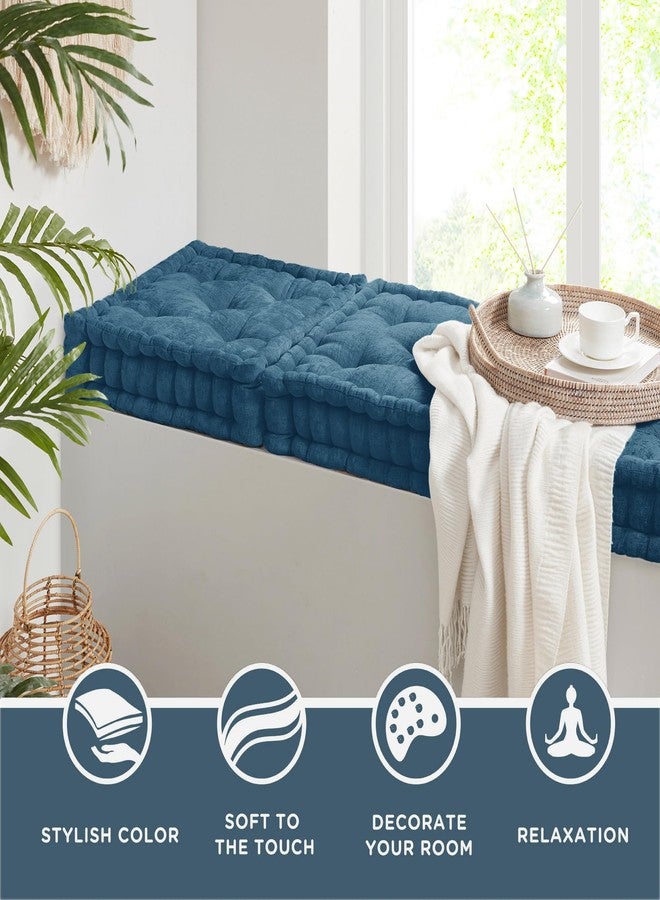 كودي وسائد أرضية كودي إينا للبالغين، وسائد لطيفة للجلوس والتأمل، وسادة مربعة من الشانيل المبطن، غرفة المعيشة، المدفأة، ركن القراءة، كحلي - Image 4