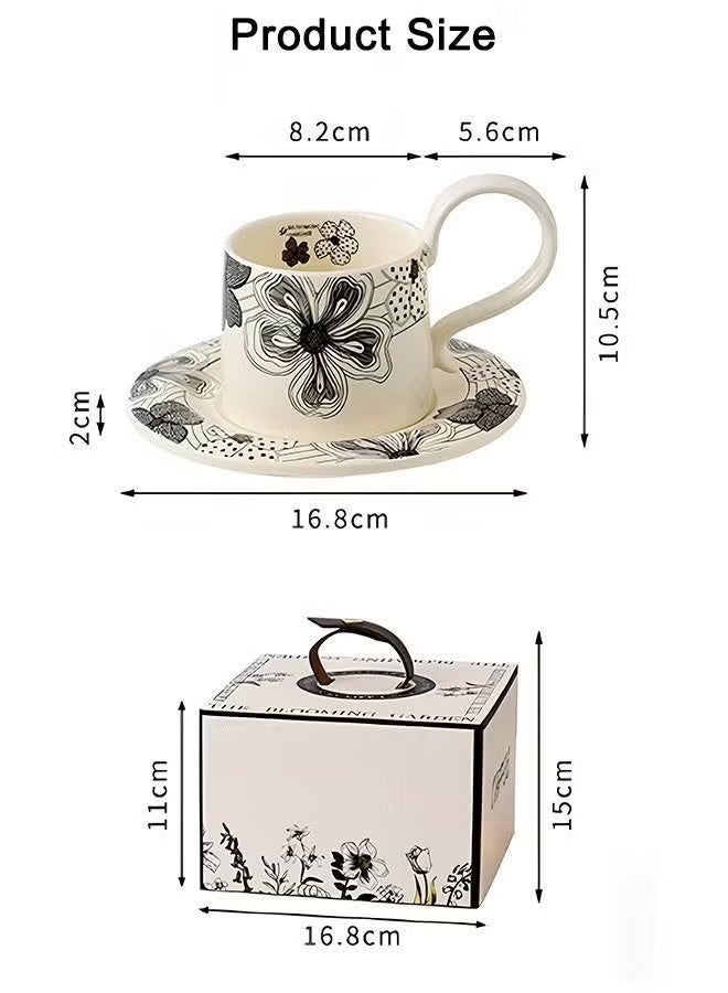 Ceramic Coffee Cup and Saucer Set, Vintage Floral Design Porcelain Coffee Cup and Saucer with Gift Box, Hand Crafted Flower Dessert Tableware Coffee Cup for Home Office,280 ML Capacity - Image 2
