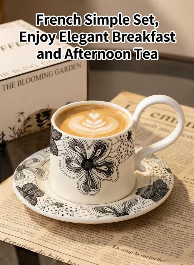 Ceramic Coffee Cup and Saucer Set, Vintage Floral Design Porcelain Coffee Cup and Saucer with Gift Box, Hand Crafted Flower Dessert Tableware Coffee Cup for Home Office,280 ML Capacity - Image 4