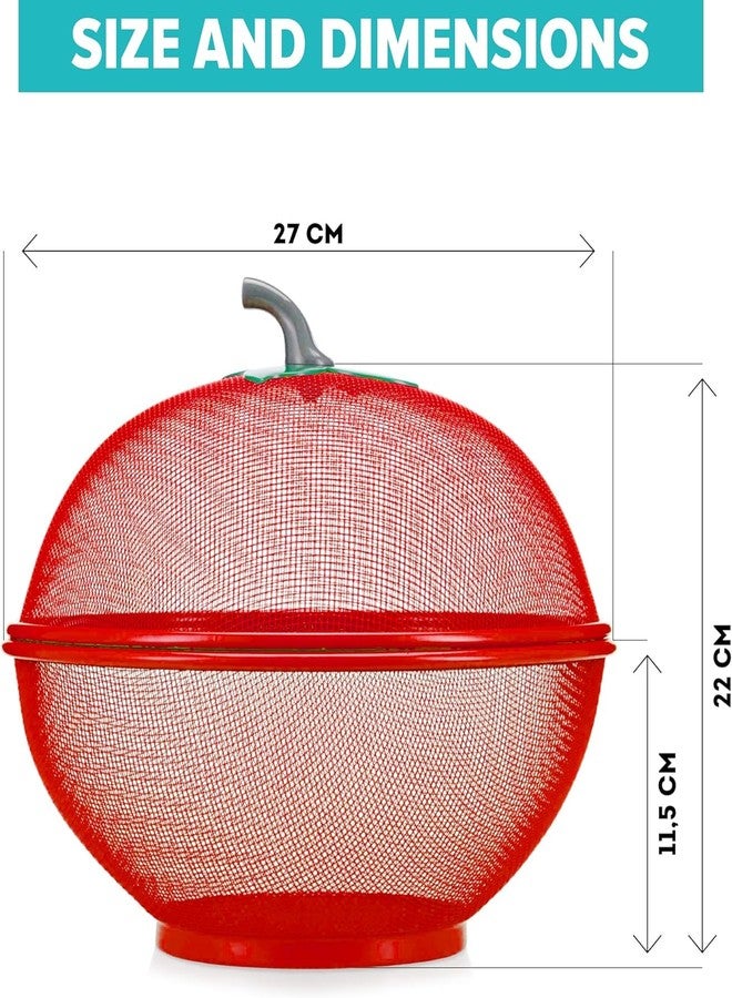 PRAMANTA Fruit and Vegetable Strainer Basket Stand with Net Cover Apple Shape Fruit and Vegetable Storage Bowl for Space Saving Kitchen Storage Basket (1pcs) - Image 2
