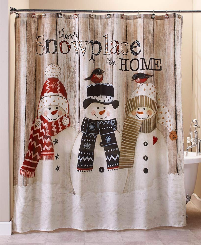 The Lakeside Collection Snowplace Like Home Shower Curtain White Large Semisheer Washable Christmas Retro