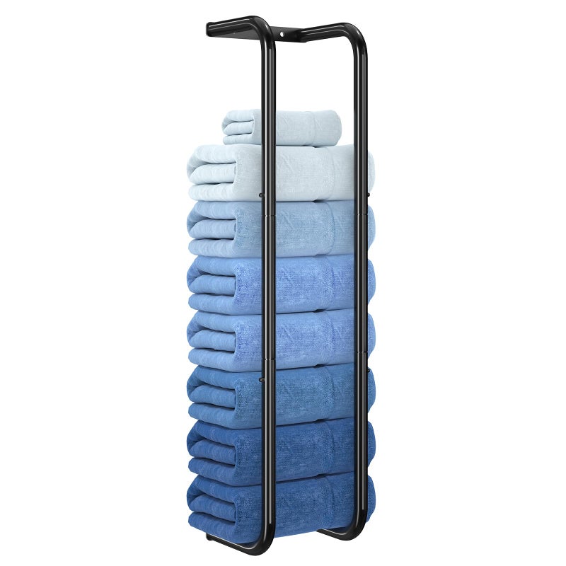 Simple Trending Towel Rack Wall Mounted Towel Holder for 9 Large Towels Bathroom Organizer Black