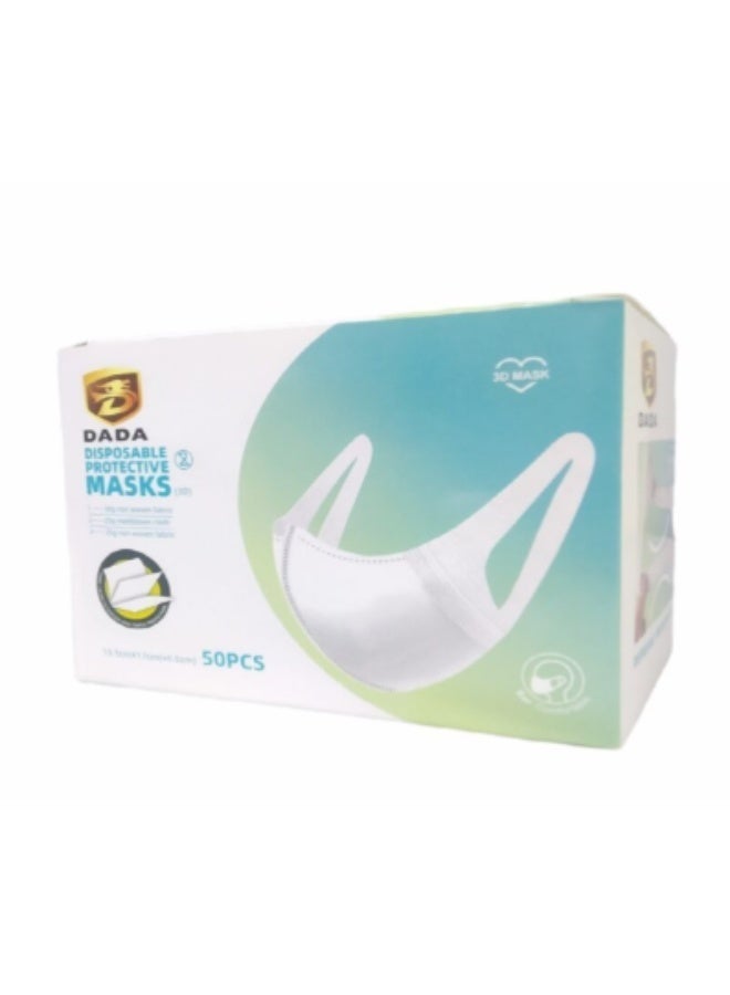DADA 3D Protective Face Mask, White, 30 Count