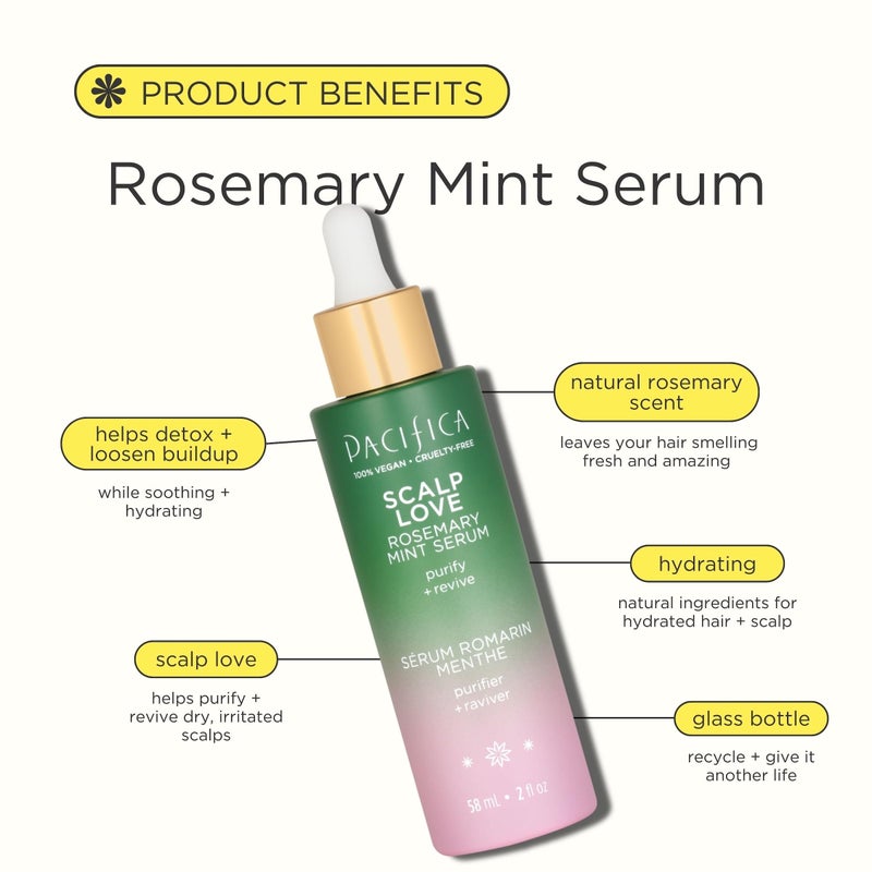 Pacifica Scalp Love Rosemary Mint Serum - Dry, Flaky, and Itchy Scalp Serum, Hydrating, Moisturizing, and Calming Treatment Formulated with Witch Hazel, Vegan and Cruelty-Free - 2 Fl Oz - Image 2