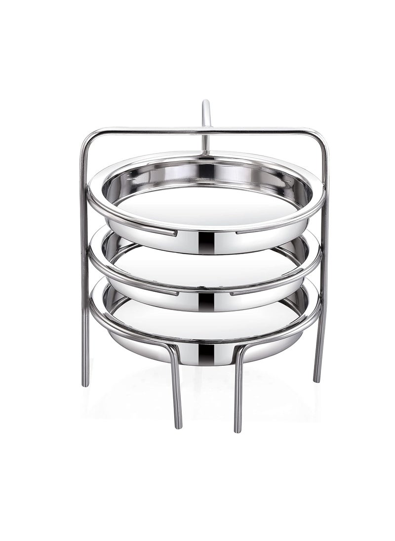 Expresso Expresso Stainless Steel Khaman Dhokla Stand 3 Plates Set | Extra Deep Thatte, Idli, Dhokla Plate for Cooking | Induction & Gas Stove Compatible Cookware Set for Kitchen | Silver 