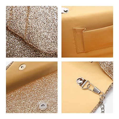 Dasein Women Glistening Evening Bags Pleated Clutch Handbags Wedding Purses Cocktail Prom Hand Pouch Gold - Image 3