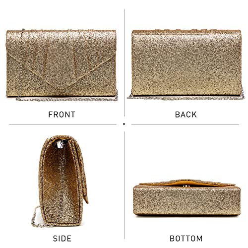 Dasein Women Glistening Evening Bags Pleated Clutch Handbags Wedding Purses Cocktail Prom Hand Pouch Gold - Image 2