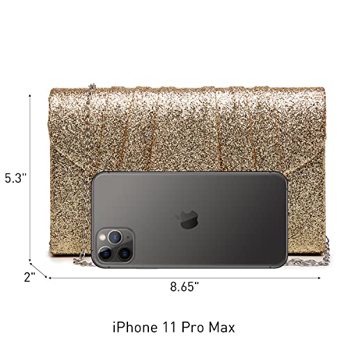 Dasein Women Glistening Evening Bags Pleated Clutch Handbags Wedding Purses Cocktail Prom Hand Pouch Gold - Image 5