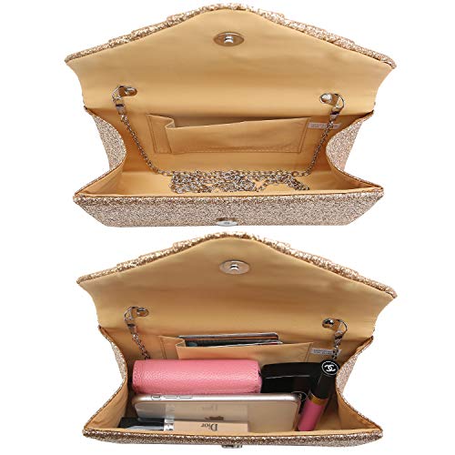 Dasein Women Glistening Evening Bags Pleated Clutch Handbags Wedding Purses Cocktail Prom Hand Pouch Gold - Image 4