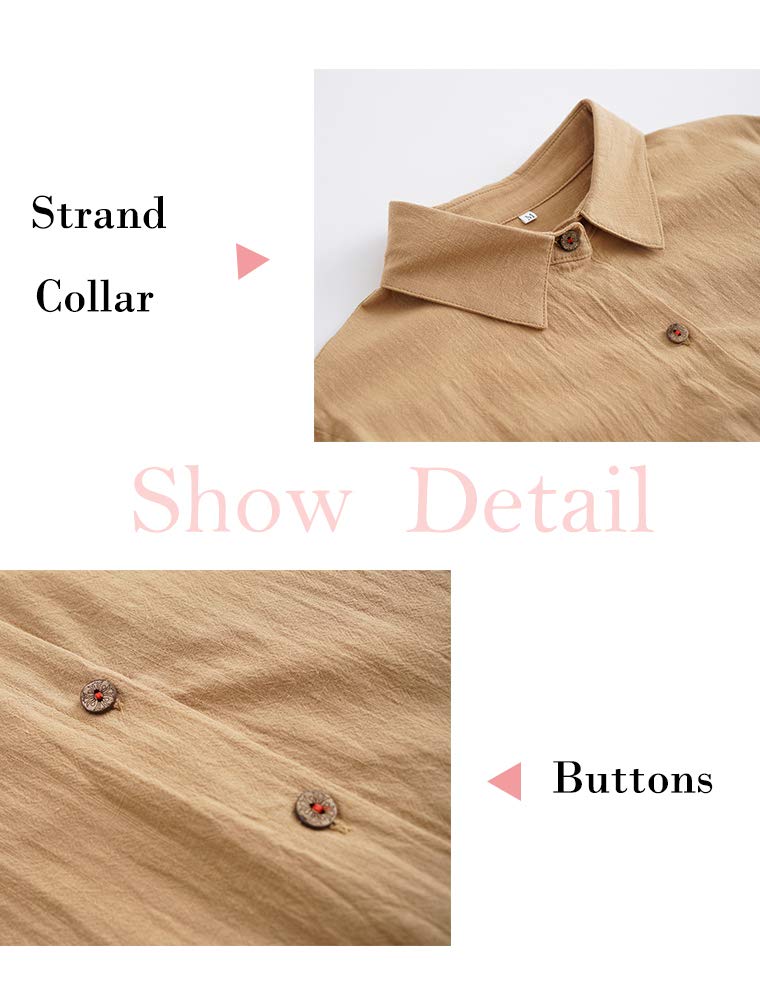 Minibee Women's Cotton Shirts Tunics Hi Low Tops Boyfriend Button Down Blouse White L - Image 5