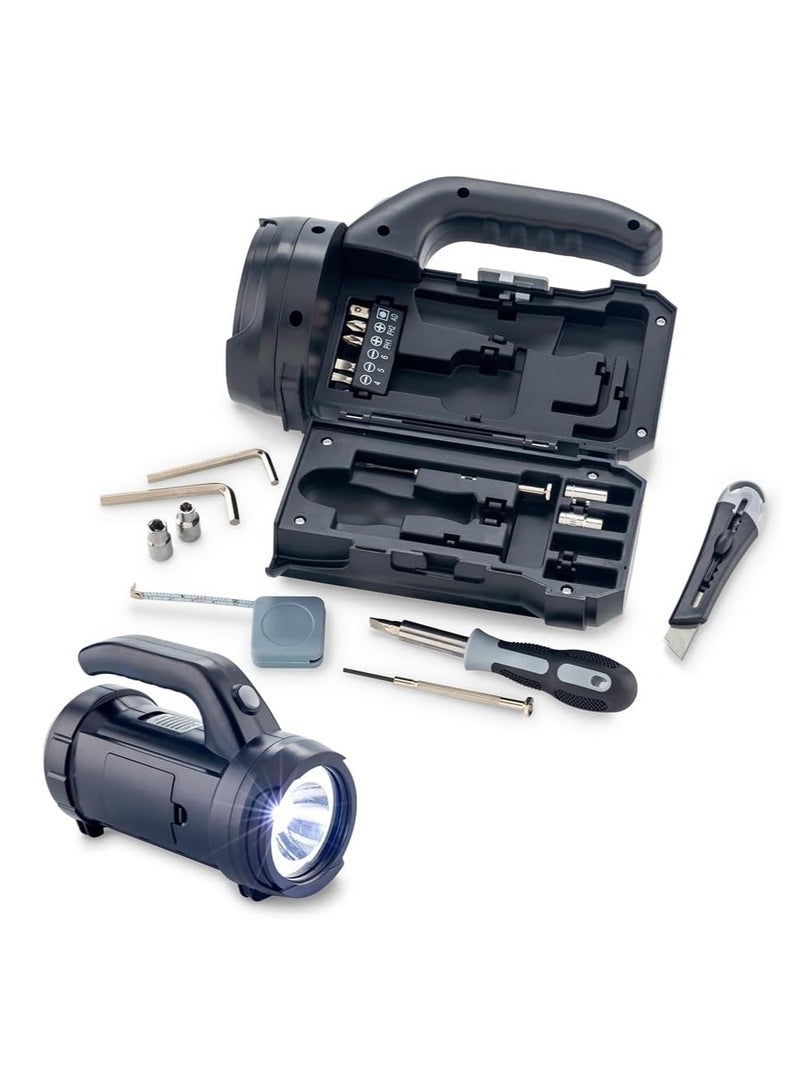 LifeStyle 18 in 1 Flashlight Toolbox Set Key Hex/Measuring Tape/Cutter Knife / x6 Screwdriver Bits & Handle / x4 Screw Sockets - Image 1