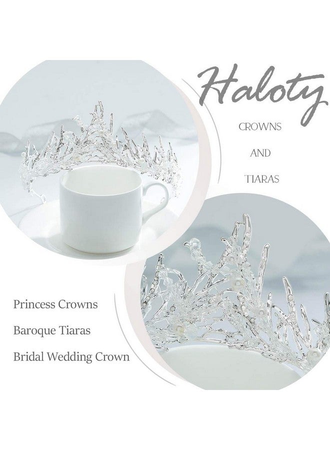 Haloty Baroque Wedding Crown And Tiara Crystal Bride Crown Queen Bridal Tiara Headpieces For Women And Girls (Silver) - Image 2