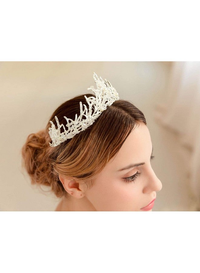 Haloty Baroque Wedding Crown And Tiara Crystal Bride Crown Queen Bridal Tiara Headpieces For Women And Girls (Silver) - Image 3