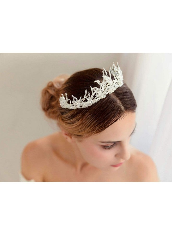 Haloty Baroque Wedding Crown And Tiara Crystal Bride Crown Queen Bridal Tiara Headpieces For Women And Girls (Silver) - Image 4