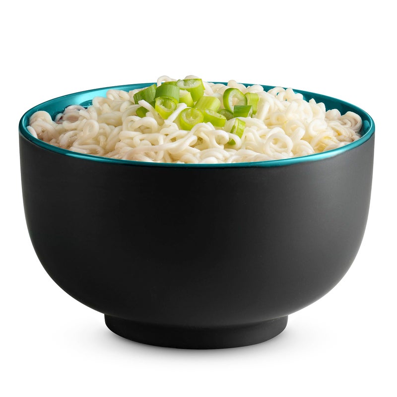 KooK Ramen Bowl, Japanese Bowls, Noodle Bowls, Large Soup Bowl, Ceramic, Large Capacity, For Ramen, Pho, Udon, Soba, Microwave and Dishwasher Safe, 34 oz, Set of 4 (Black/Teal) - Image 2