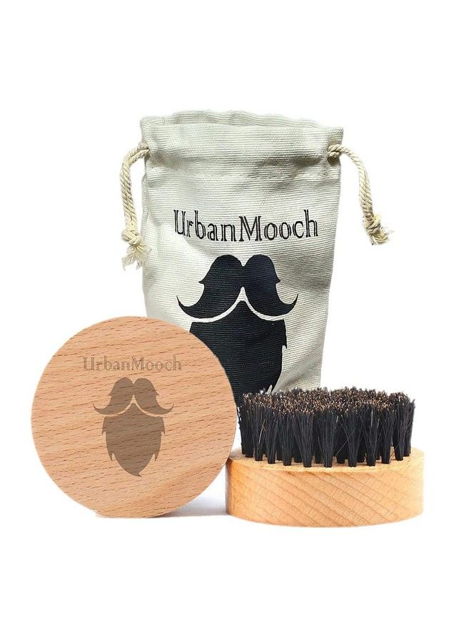 UrbanMooch Round 100% Boar Bristle Beard Brush And Mustache Brush Made With Beechwood Handle For Men For A Healthy Beard & Styling Pocket/Compact Size - Image 1