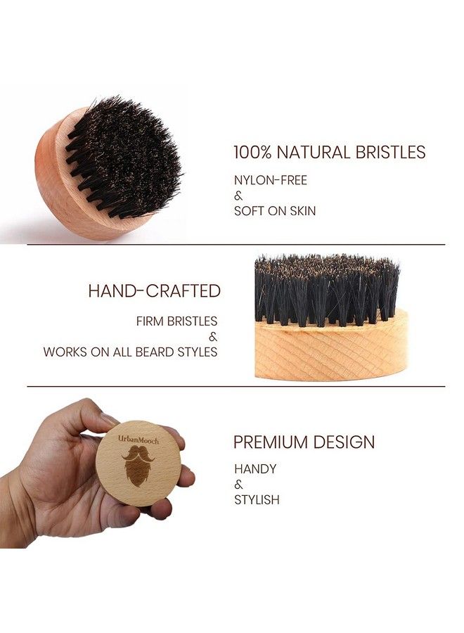 UrbanMooch Round 100% Boar Bristle Beard Brush And Mustache Brush Made With Beechwood Handle For Men For A Healthy Beard & Styling Pocket/Compact Size - Image 5