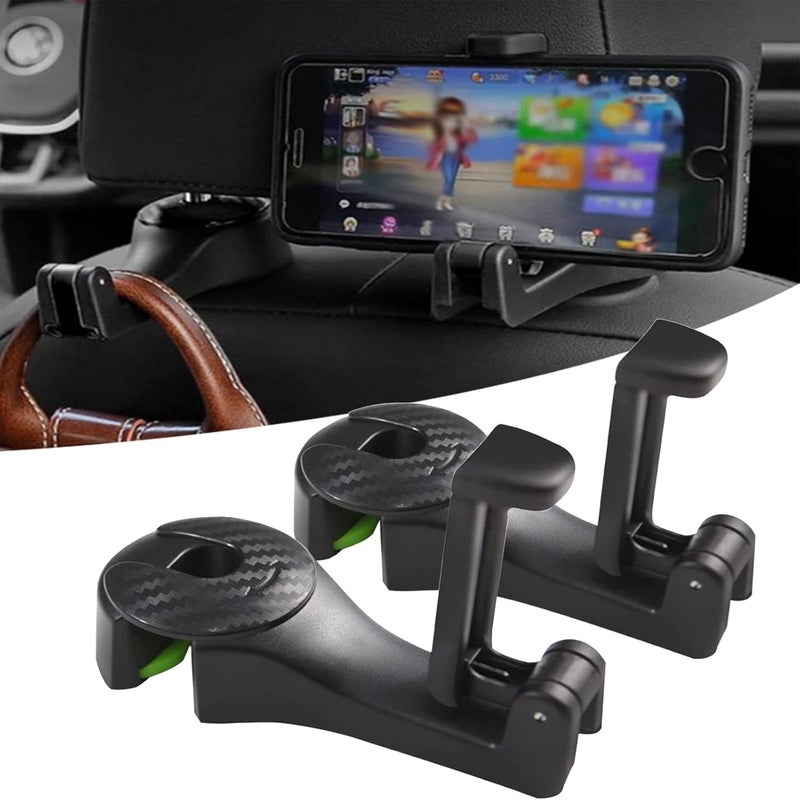 cheekyglo 2 in 1 Car Headrest Hidden Hook, Universal Multifunctional Car Vehicle Headrest Hook, 2 in 1 car seat hooks for purses and bags with phone holder (Black) - Image 1