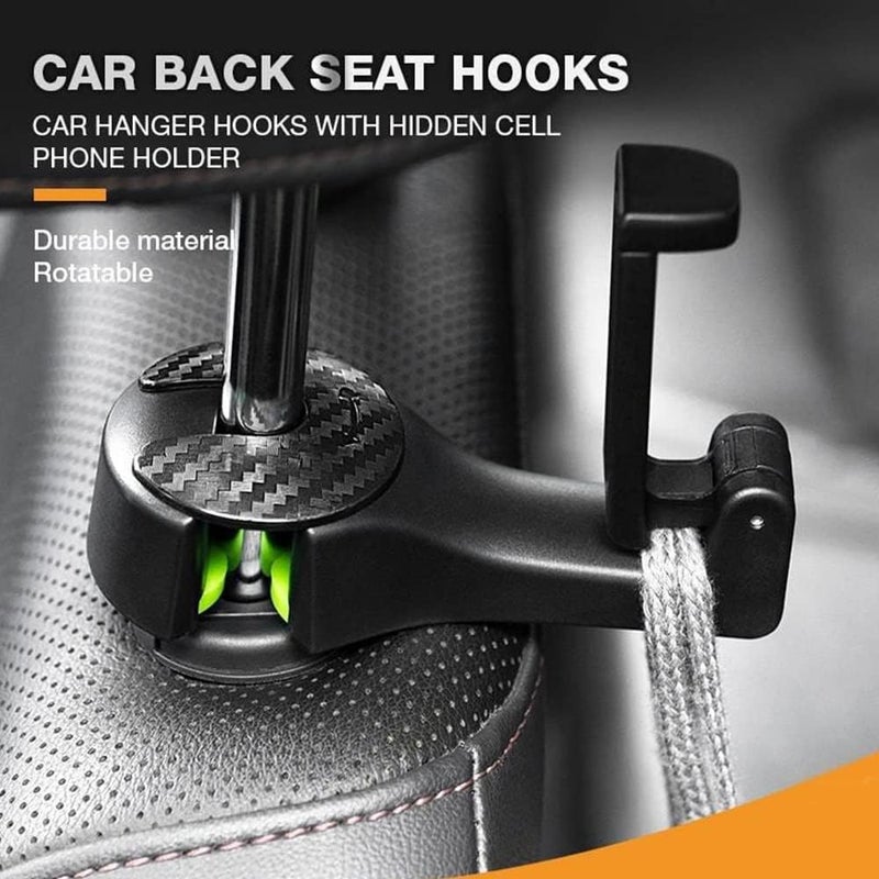 cheekyglo 2 in 1 Car Headrest Hidden Hook, Universal Multifunctional Car Vehicle Headrest Hook, 2 in 1 car seat hooks for purses and bags with phone holder (Black) - Image 2